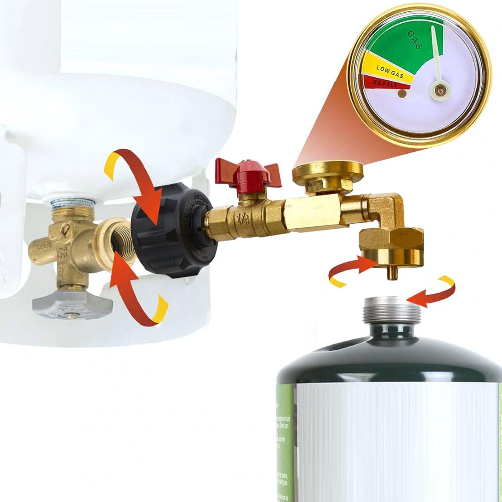 Home Cooking Gas - ガソリンタンクコネクタ プロパンタンク充填アクセサリー 防爆真鍮ガソリンタンク補充アダプター バルブゲージ付き 屋外用