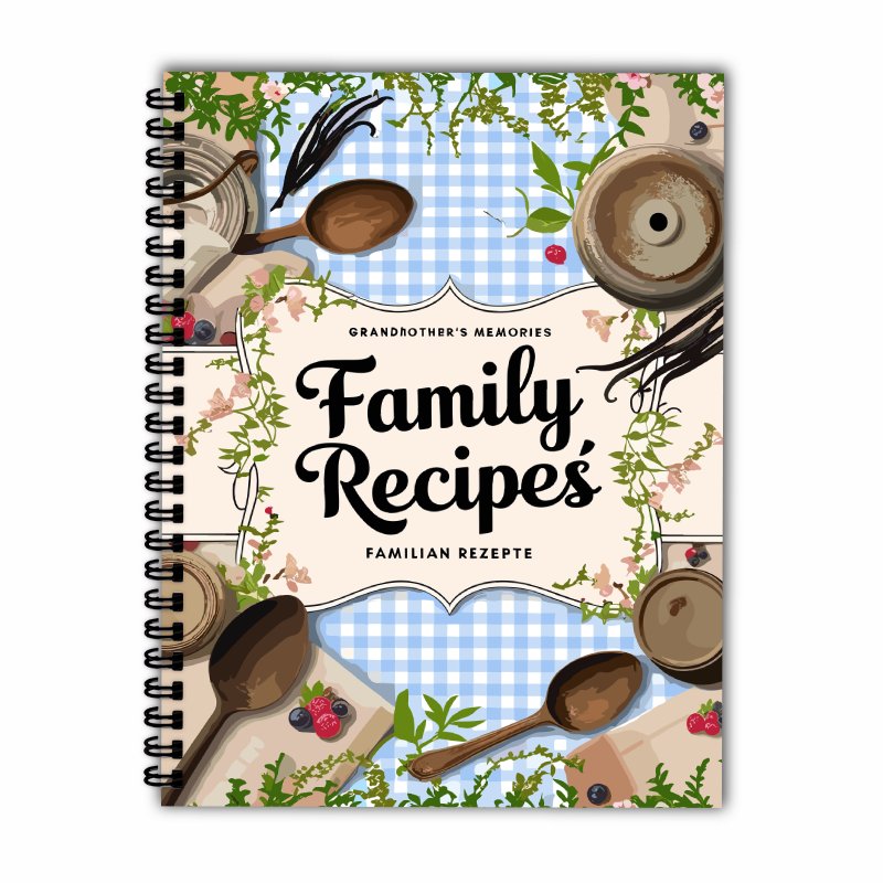 A5レシピブック、ブルーグリッド、蔓模様デザイン、家庭料理愛 - Home Cooking Recipes のレビューと価格